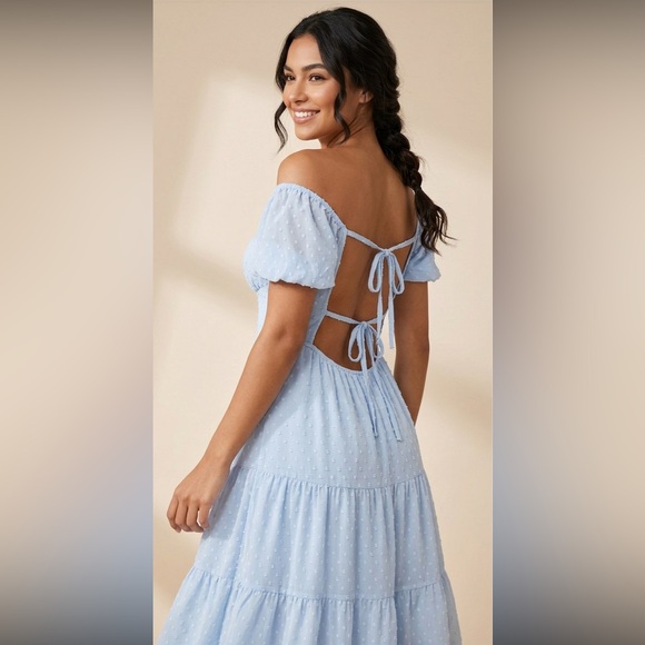 SHEIN Dresses & Skirts - SHEIN Light Blue Midi Dress with Puff Sleeves